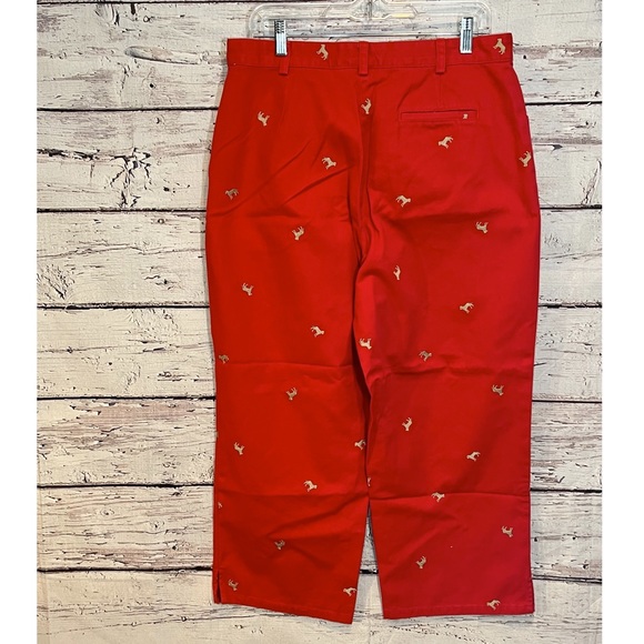 LL BEAN Ladies Red Cropped Cotton Pants with Embroidered Yellow Labs-14 - Picture 3 of 3